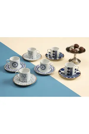 Porland Spotty 6 Kişilik 12 Parça 90cc Porselen Kahve Fincan Takımı - Porland