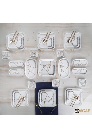 25-teiliges quadratisches Brunch-Set aus Porzellan, Muster 1 Njt-012255/1 ACR-000378 - ACAR