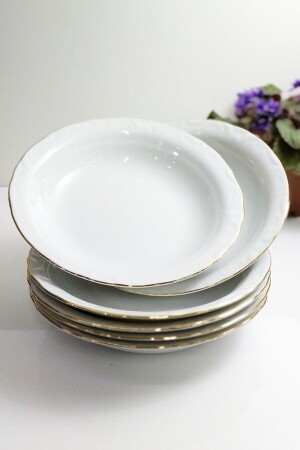 Porselen Çukur Yemek Tabak 12'li Altın Yaldızlı 19 Cm ALTIN - Porland