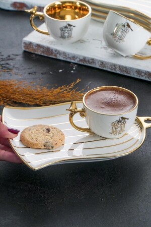 Porcelain Story 6-Personen-Kaffeetassen-Set mit Vogelkäfigmuster, Weißgold und Leckerli-Teller 12090 HXF-012090/12 - ACAR