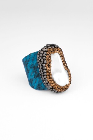 Poseidon Baroque Style Pearl Ring with Natural Stone and Zircon Stone Decoration with Leather Detail Luxury Design Ring - Natuur Collection