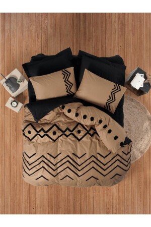 Pouf Embroidered Ranforce Double Duvet Cover Set Elio Copper Black 8680108062401 - Cotton Box
