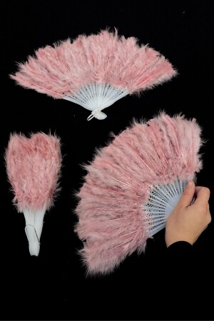 Powder Bridal Feathered Fan - Plastic Henna Bridesmaid Bride Bachelorette Circumcision Fan 25*40cm - Zeymerade