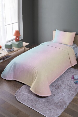 Powder Color Transition Dots Patterned Single Duvet Cover Set and Bedspread - Evpanya