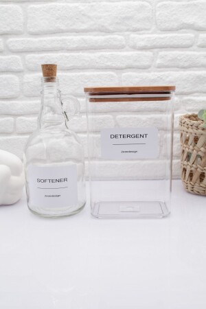 Powder Detergent Jar with Wooden Lid 2000 ml Softener Bottle Cork Lid 1000 ml zeze001090 - zezedesing