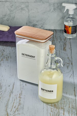 Powder Detergent Jar with Wooden Lid Mica 2900ml - and Glass Softener Bottle with Cork Lid 1000ml 97946464666 - kalitebudur34