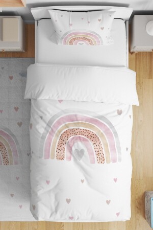 Powder Heart Rainbow Patterned Single Baby Kids Bedding Set evnev00115 - Evpanya