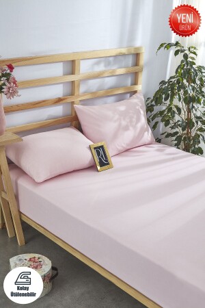 Powder Pink Elastic Sheet Set Solid Color Cotton-Pillow Case Single-Double-Full Size - Ricco Lifes