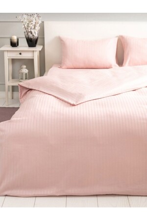 Powder Striped Satin Duvet Cover Set, Double Sheet, Elasticless, STRIPED SATIN DUVET COVER SET - Deneme Zamanı