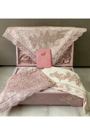 Powder Velvet Storage Prayer Rug Set 7 Piece French Laced Bundle Set 991000 - Dilek