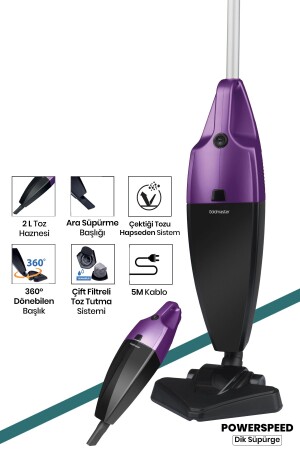 Power Speed ​​2 Liter Tank 800 W Washable Filter 2 In 1 Vertical and Handheld Vacuum Cleaner BY-4501 - GoldMaster