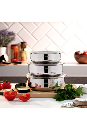 Practi Steel Vorratsbehälter 3 Stück (16-18-20 cm) -6 Stück-inox 1S5736-05001-INX01 - Schafer