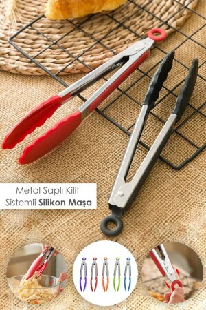 Practical Metal Handle Lock System Silicone Tongs Silicone Tip Frying Tongs - Anadolu Saray Çarşısı