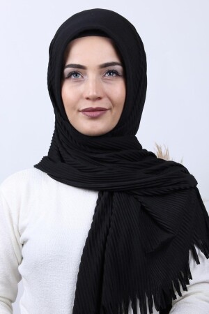 Practical Pleated Ready Made Hijab Shawl Black PS44 - Lerra