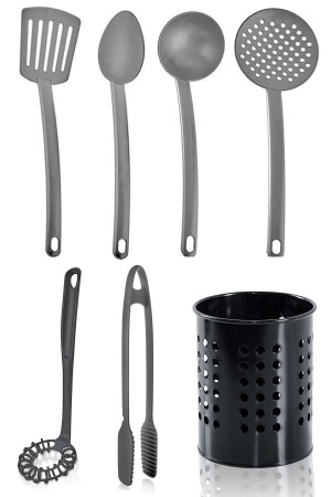 Practical Set of 7 Fireproof Non-Stick Teflon Serving Set 220 Degree Durable and Black Metal Cutlery LGY-00047 - LaGabya