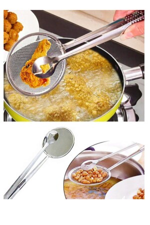 Practical Strainer with Tongs Colander Steel Potato Frying Pan with Oil Strainer - Blue Home Lıght