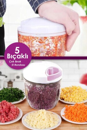 Practical String Hand Rondo with 5 Blades Large Size Chopper Chopper 5 Blade Pull and Drop Hand Rondo 1000ml - Anadolu Saray Çarşısı