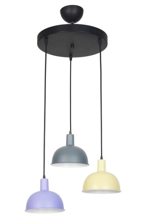Prague Modern Children's Room - Cafe - Living Room - Kitchen 3-Piece Anthracite Lilac Cream Color Pendant Lamp 3-Piece Chandelier PRGMİX9 - Fer Avize