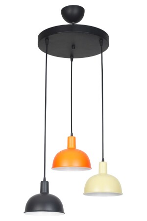 Prague Modern Children's Room - Cafe - Living Room - Kitchen 3-Piece Black Orange Cream Color Pendant Lamp 3-Piece Chandelier PRGMİX9 - Fer Avize