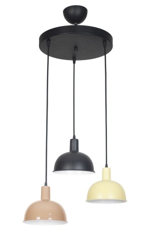 Prague Modern Children's Room - Cafe - Living Room - Kitchen 3-Piece Coffee Black Cream Color Pendant Lamp 3-Piece Chandelier PRGMİX9 - Fer Avize