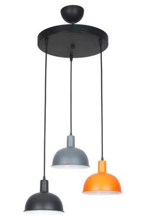Prague Modern Children's Room - Cafe - Living Room - Kitchen 3-Piece Orange Anthracite Black Color Pendant Lamp 3-Piece Chandelier PRGMİX9 - Fer Avize