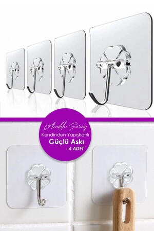 Praktische 4 Stück 6 x 6 cm transparente, starke, selbstklebende Tür-Wandaufhänger, robuste Trageaufhänger - Anadolu Saray Çarşısı