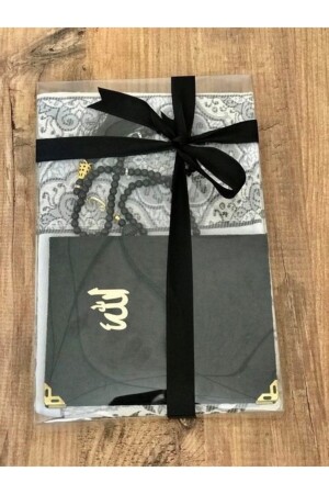 Prayer Rug 3 Pieces 1 Yasini Şerif 1 Prayer Rug 1 Prayer Beads Black - Çapa Home