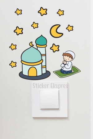 Praying Child Mosque Crescent And Stars R2 Ramadan Socket Top Sticker - Sticker Ekspres