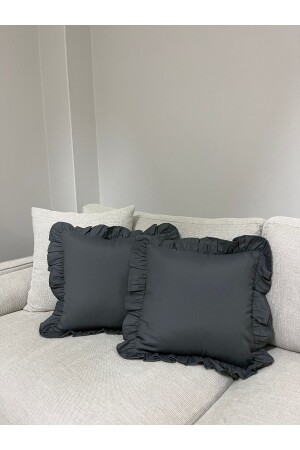 Premier Duck Linen Ruffled Anthracite Gray Throw Pillow Case 40x40 Cm - Memhome