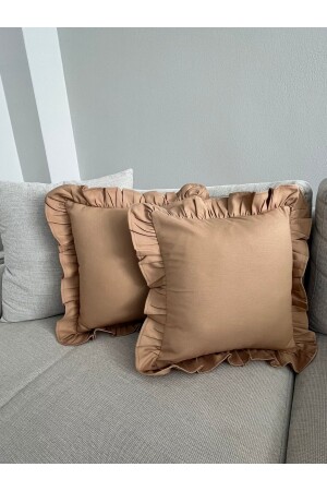 Premier Duck Linen Ruffled Cappuccino Throw Pillow Cover 40x40 Cm - Memhome
