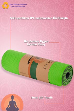 Premium 8mm Çift Taraflı Gerçek Yoga Matı Kaymaz Yüzey Çevre Dostu Desenli Pilates Minderi - Hsport