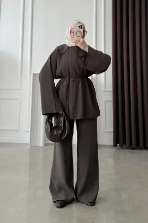 Premium Asymmetrical Neck Tencel Set in Coffee - Nuuwears