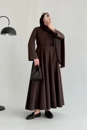 Premium Belden Oturtmalı Kemerli Elbise Kahve - Nuuwears