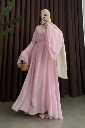 Premium Cotton Voile Ruffled Dress Pink - Nuuwears