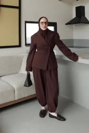 Premium Drape Waist-Fit Jacket Suit Dark Brown - Nuuwears