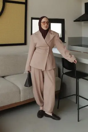 Premium Drape Waist-Fit Jacket Suit, Milk Coffee - Nuuwears