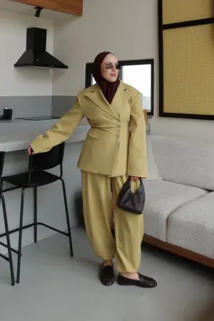Premium Drape Waist-Fit Jacket Suit Olive Green - Nuuwears