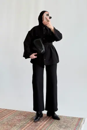 Premium Gabardin Ceket Takım Siyah - Nuuwears