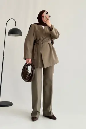 Premium Kemerli Ceket Takım Haki - Nuuwears