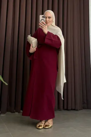 Premium Linen Wrap Skirt Set in Burgundy - Nuuwears
