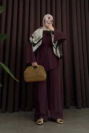 Premium Oversize Belted Suit, Plum - Nuuwears