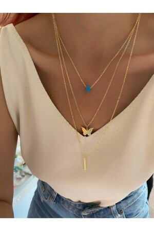 Premium-Pailletten-Schmetterlingshalskette in dreifachem Gold - Everglow Jewelry