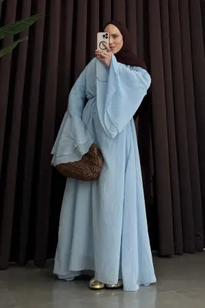 Premium Pamuk Vual Volanlı Elbise Ice Blue - Nuuwears