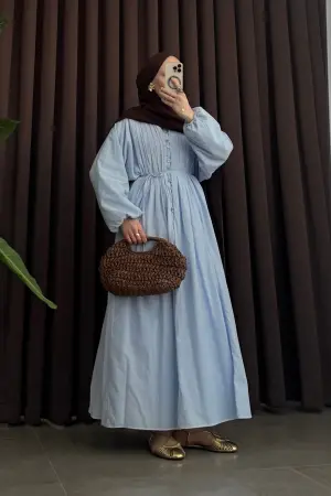Premium Ribbed Cotton Voile Dress Baby Blue - Nuuwears