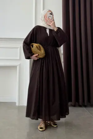 Premium Ribbed Cotton Voile Dress in Coffee - Nuuwears