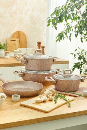 Premium-s Pro Gold Pink 7-teiliges Granit-Kochgeschirrset 600. 15. 01. 1456-1 - Emsan