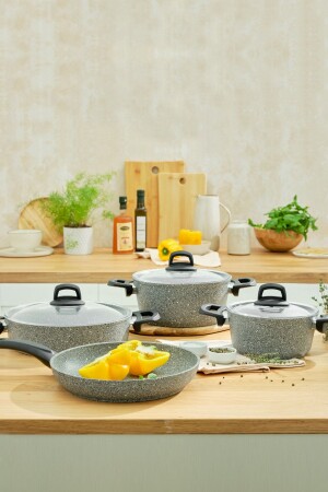 Premium-s Pro Gray 7 Piece Granite Cookware Set 600. 15. 01. 1456-1 - Emsan