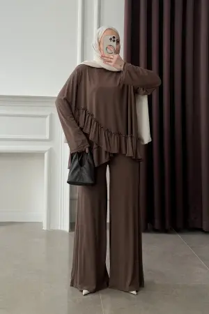 Premium Seri Oysh. Fırfırlı Takım Kahve - Nuuwears