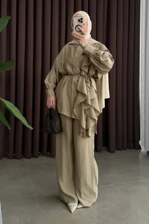 Premium Tencel Set with Ruffles, Khaki - Nuuwears