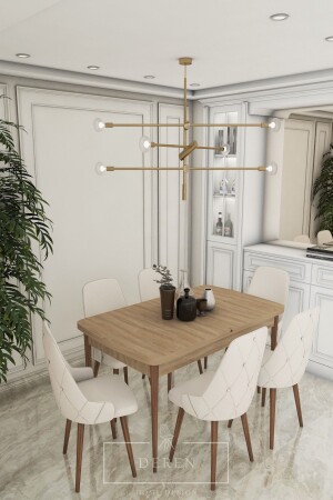 Prestige Series Kitchen and Living Room Dining Table Set with 6 Cream Chairs - Deren Home